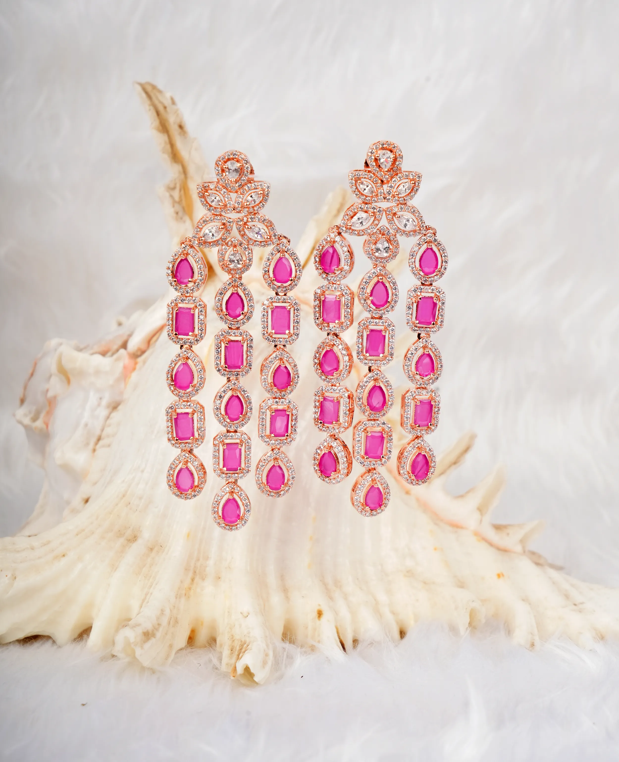 AD and Ruby Rose-Gold Earrings - Elevate Your Traditional Look
