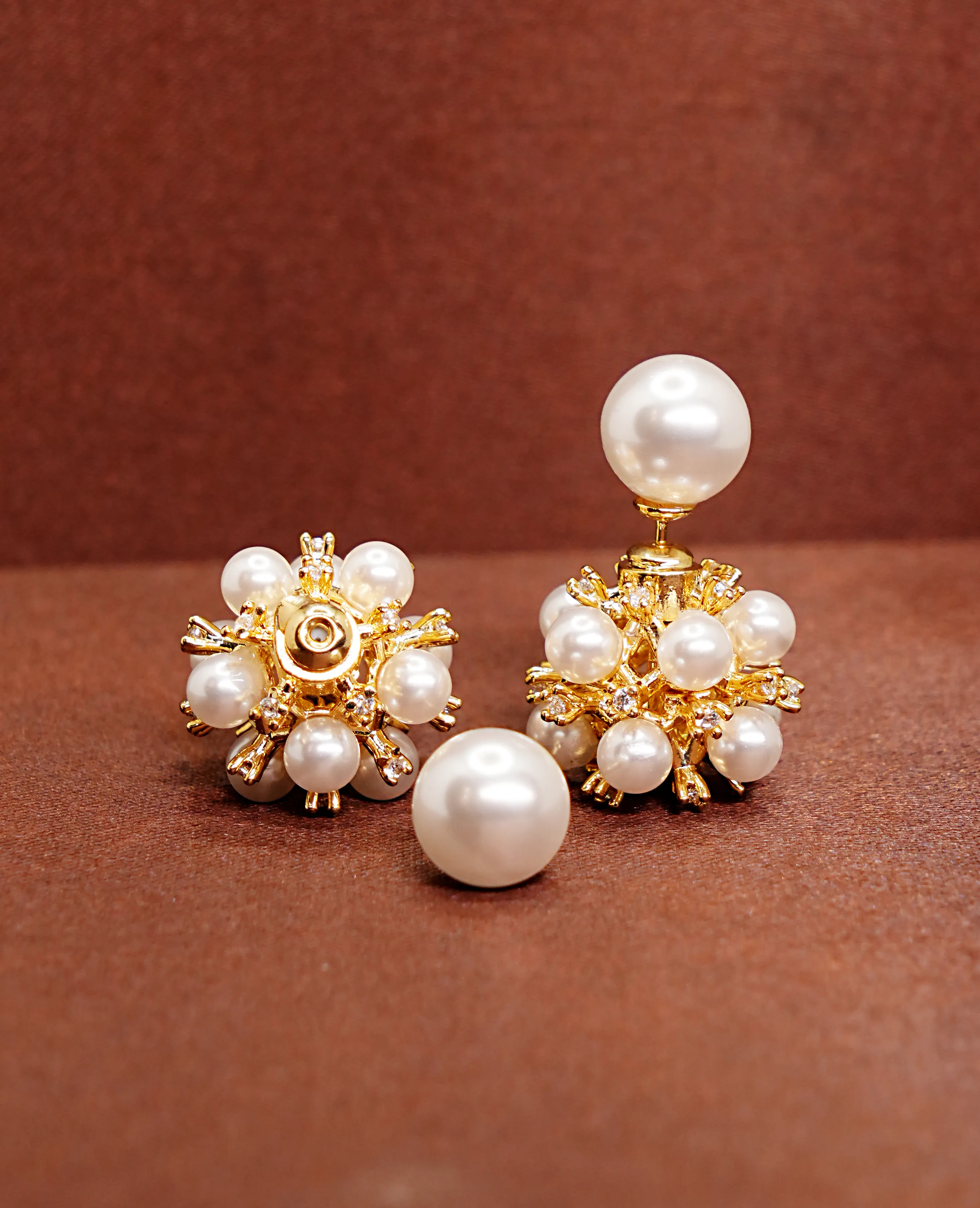 Versatile Freshwater Pearl Earrings with Gold-Plated Base – Transformable Elegance