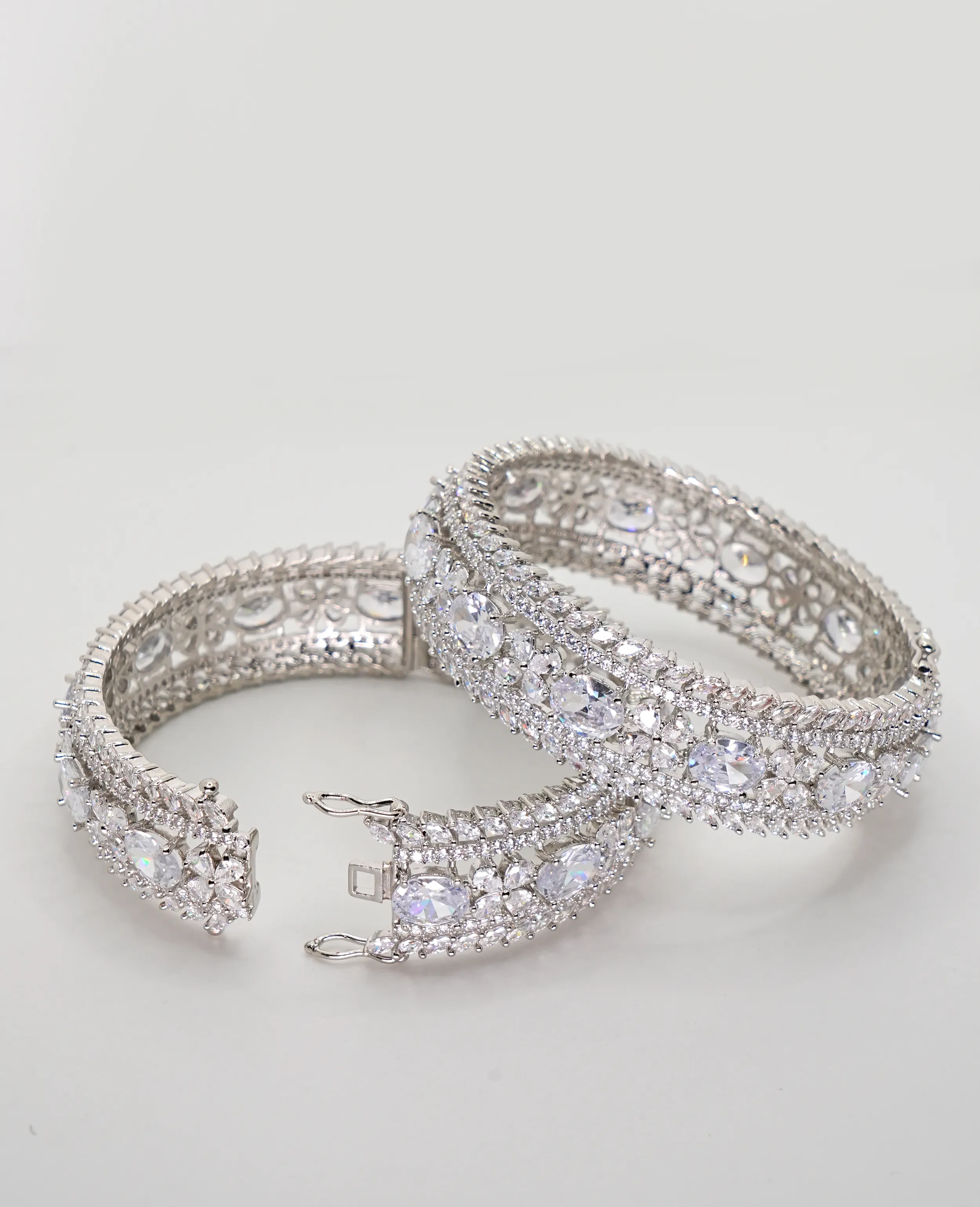 Opulent AD Bangles - Silver Based, Openable Pair