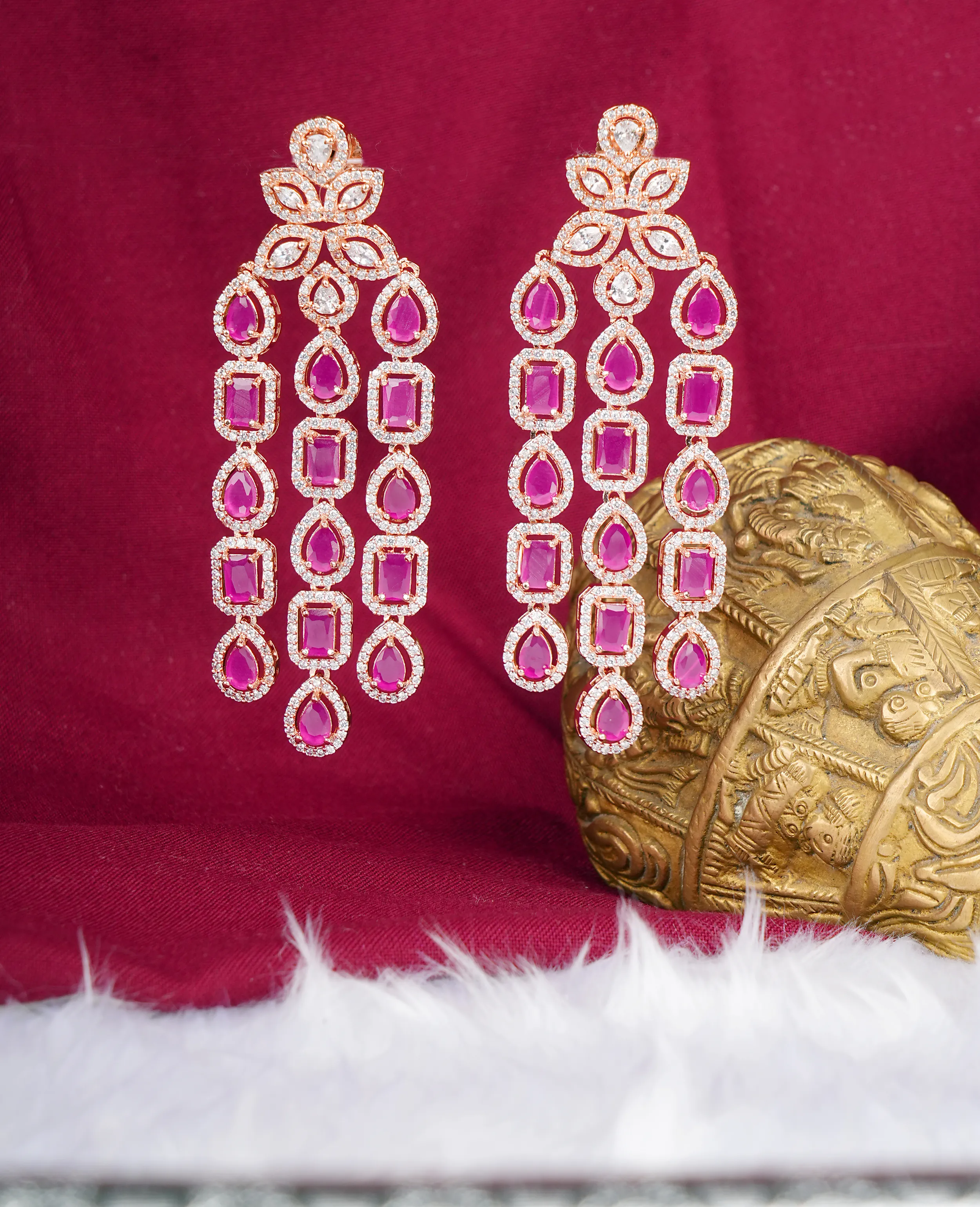 AD and Ruby Rose-Gold Earrings - Elevate Your Traditional Look