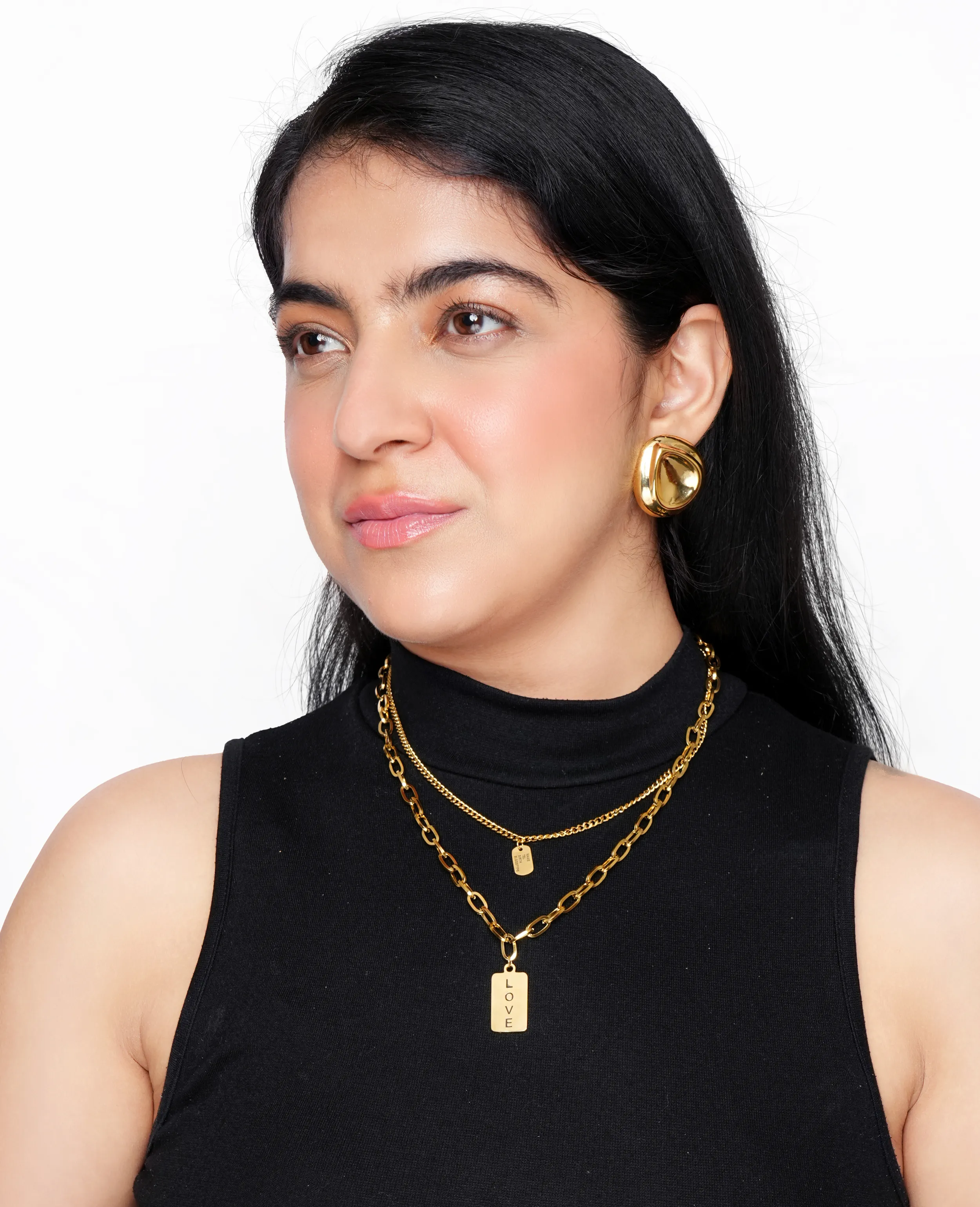 Double Lane Golden Chain Pendant with “Love” Inscription 