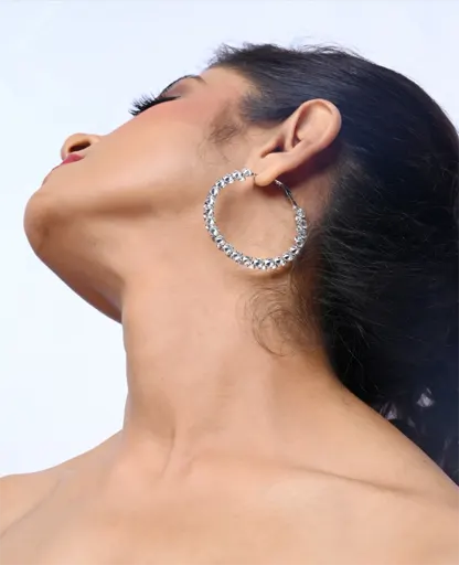 Intriguing Crystal Hoop Earrings - Shining Silver