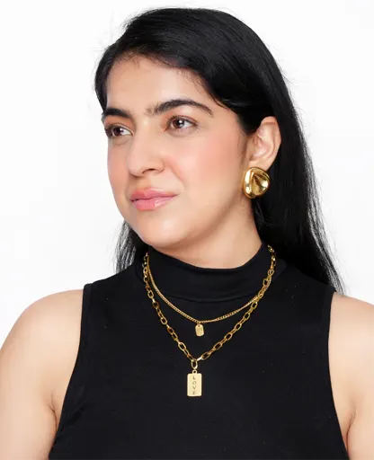 Double Lane Golden Chain Pendant with “Love” Inscription 