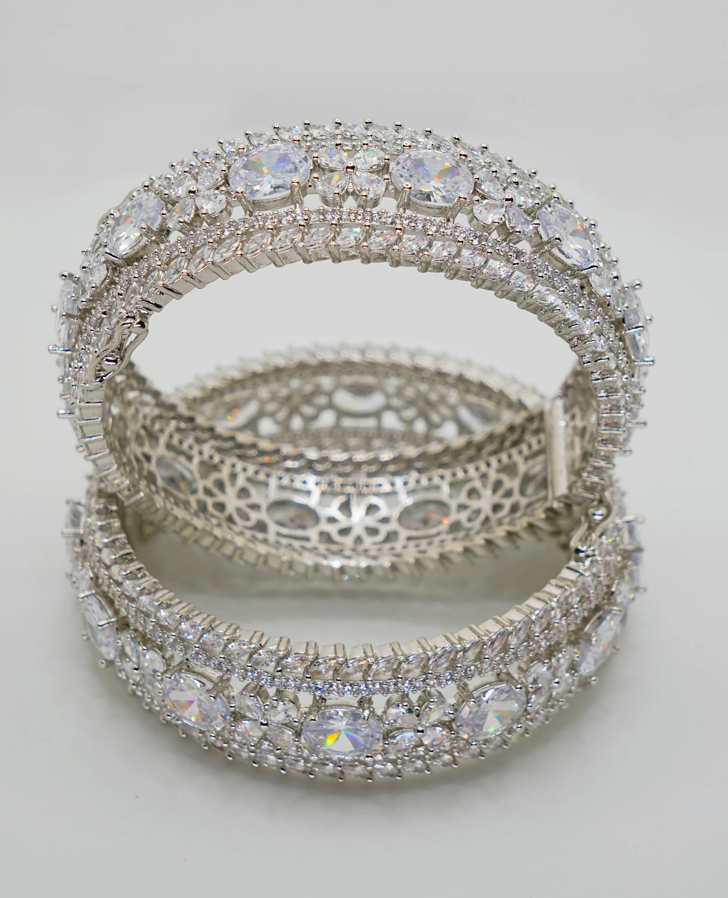 Opulent AD Bangles - Silver Based, Openable Pair