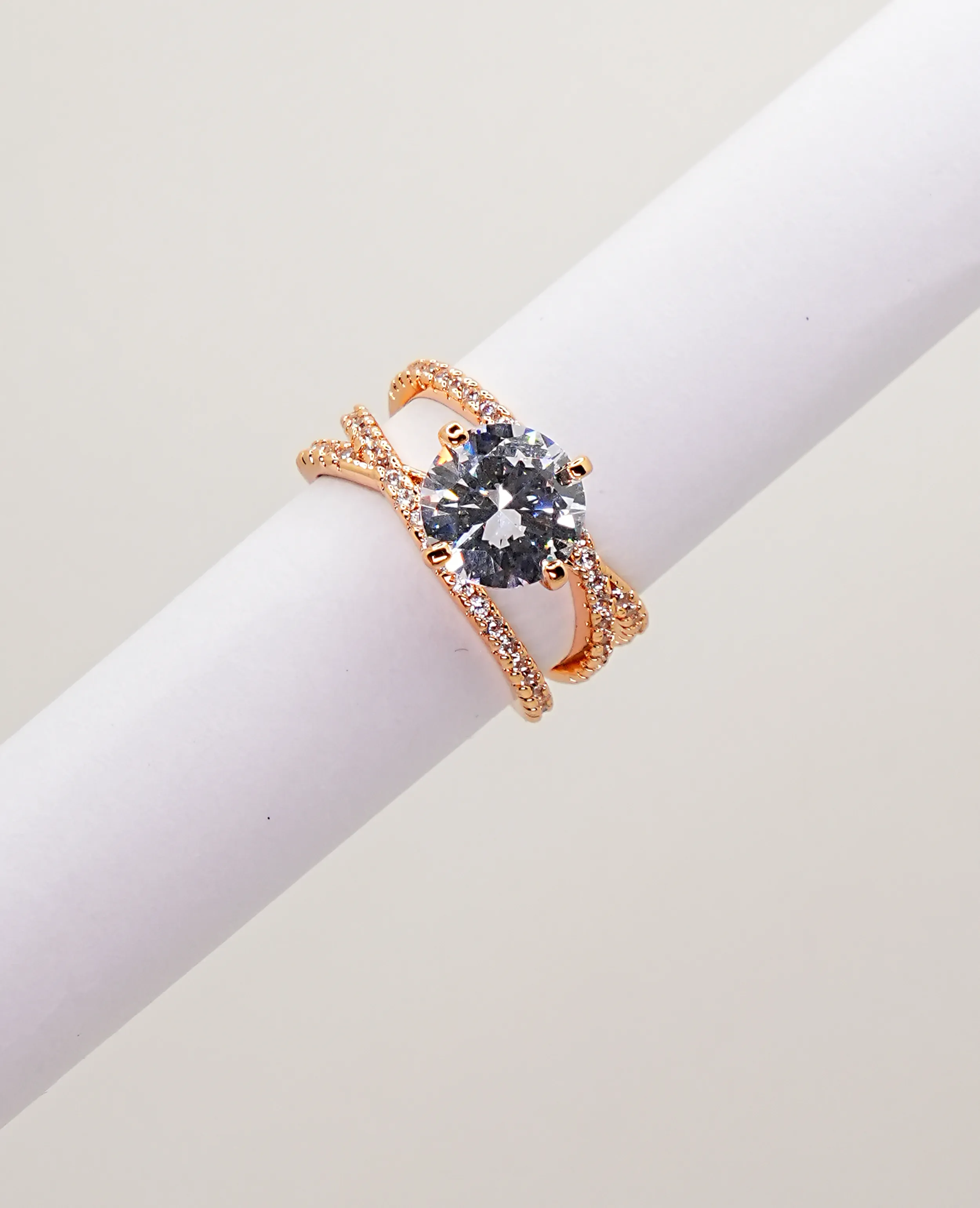 AD Solitaire Designer Ring - Rose Gold Elegance