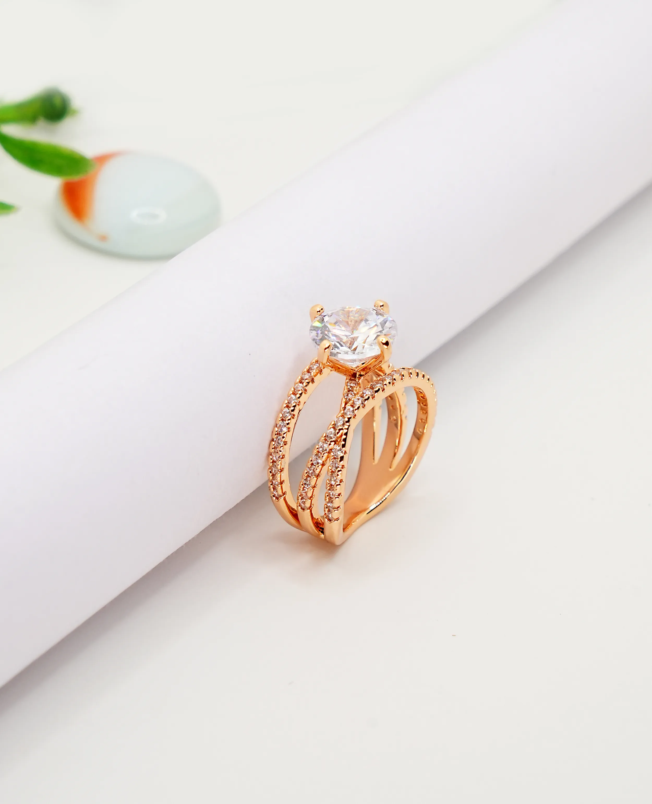 AD Solitaire Designer Ring - Rose Gold Elegance