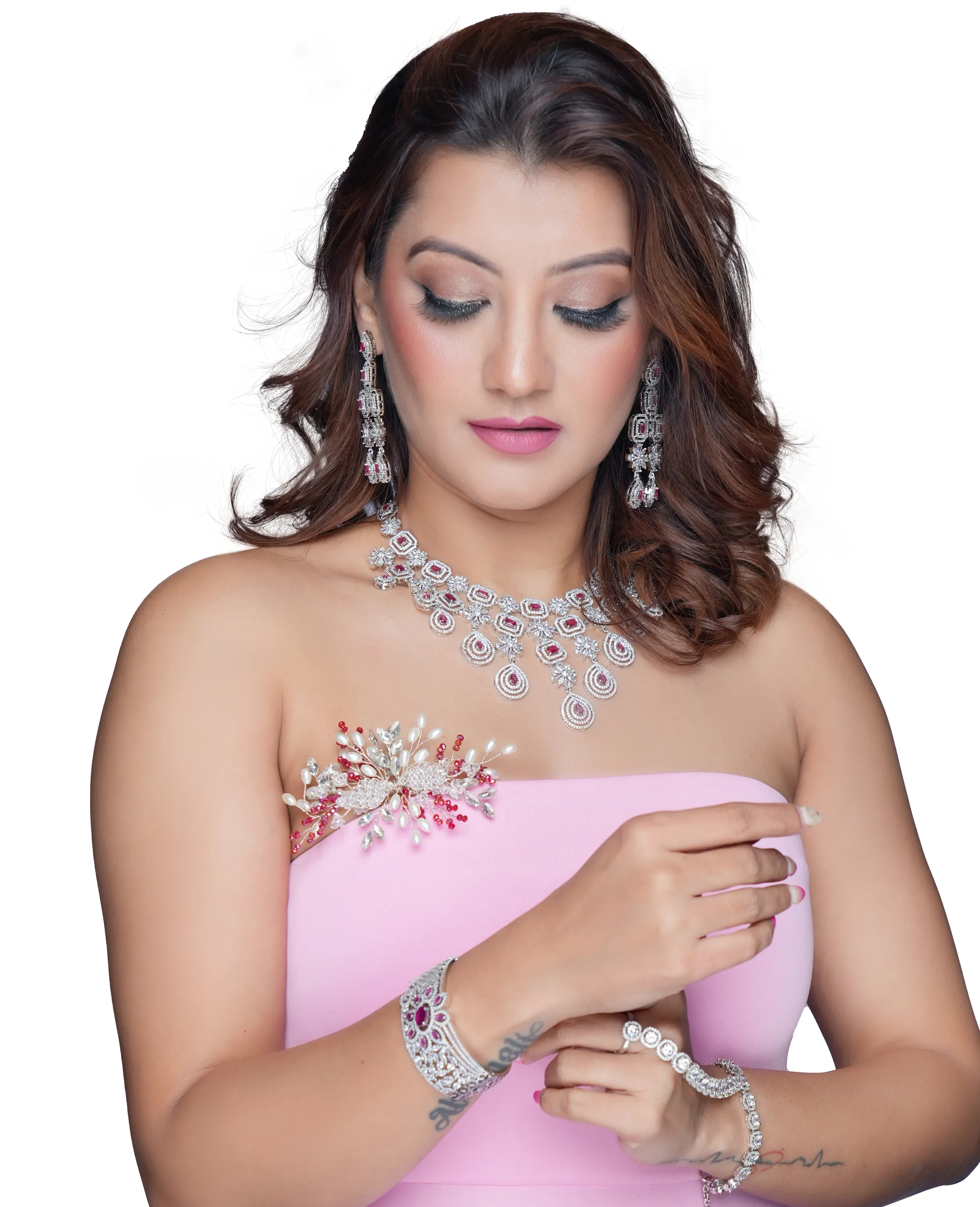 Modern Elegance AD Ruby Necklace Set - Silver Base with Timeless Appeal