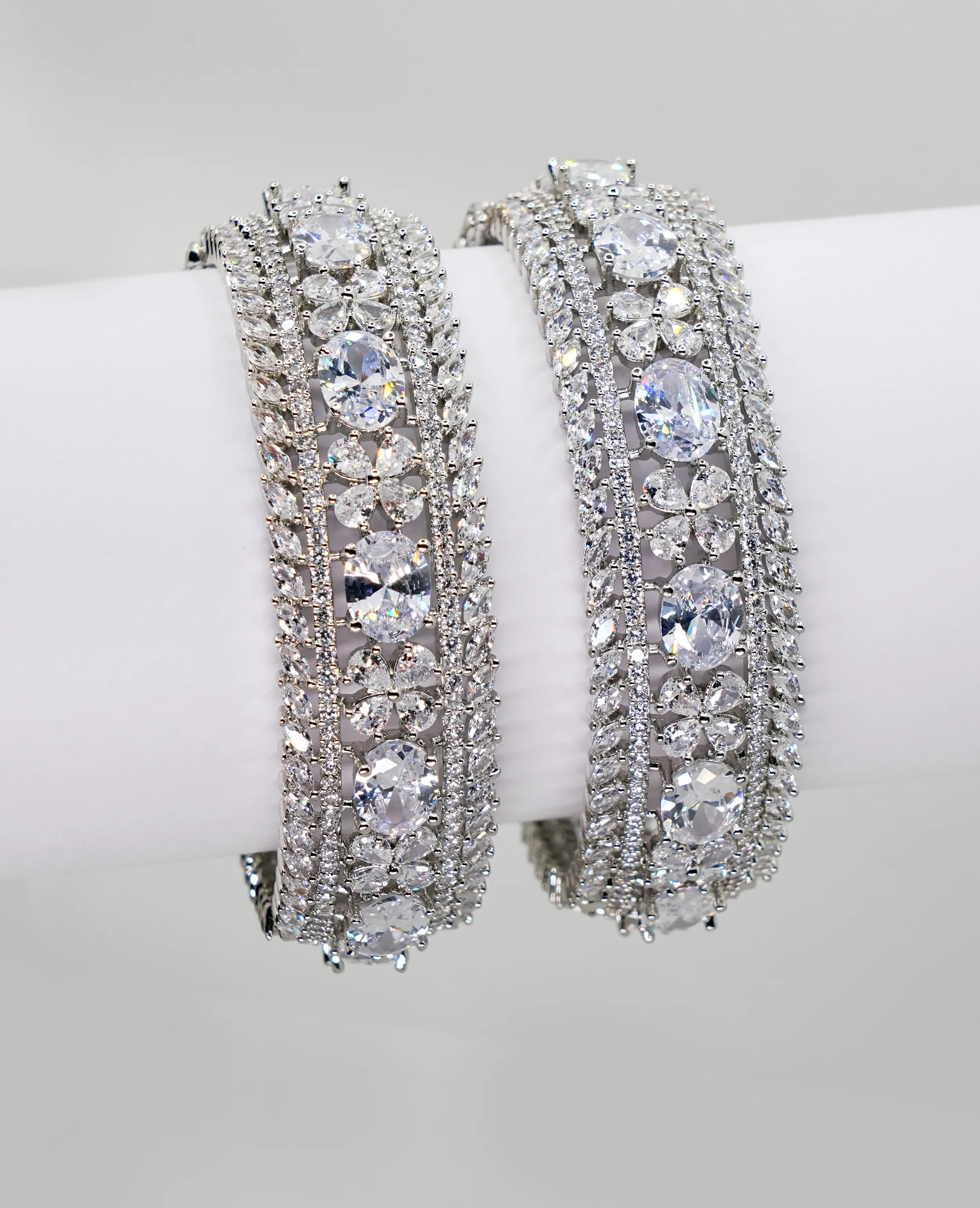 Opulent AD Bangles - Silver Based, Openable Pair