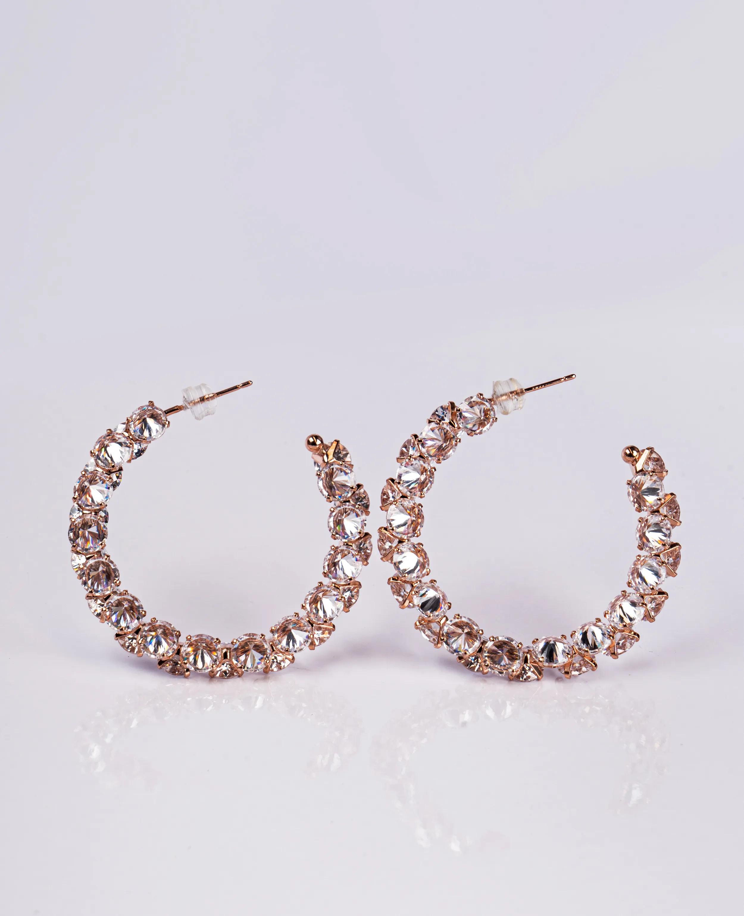 Crystal Hoop Earrings - Soft Rose Gold 