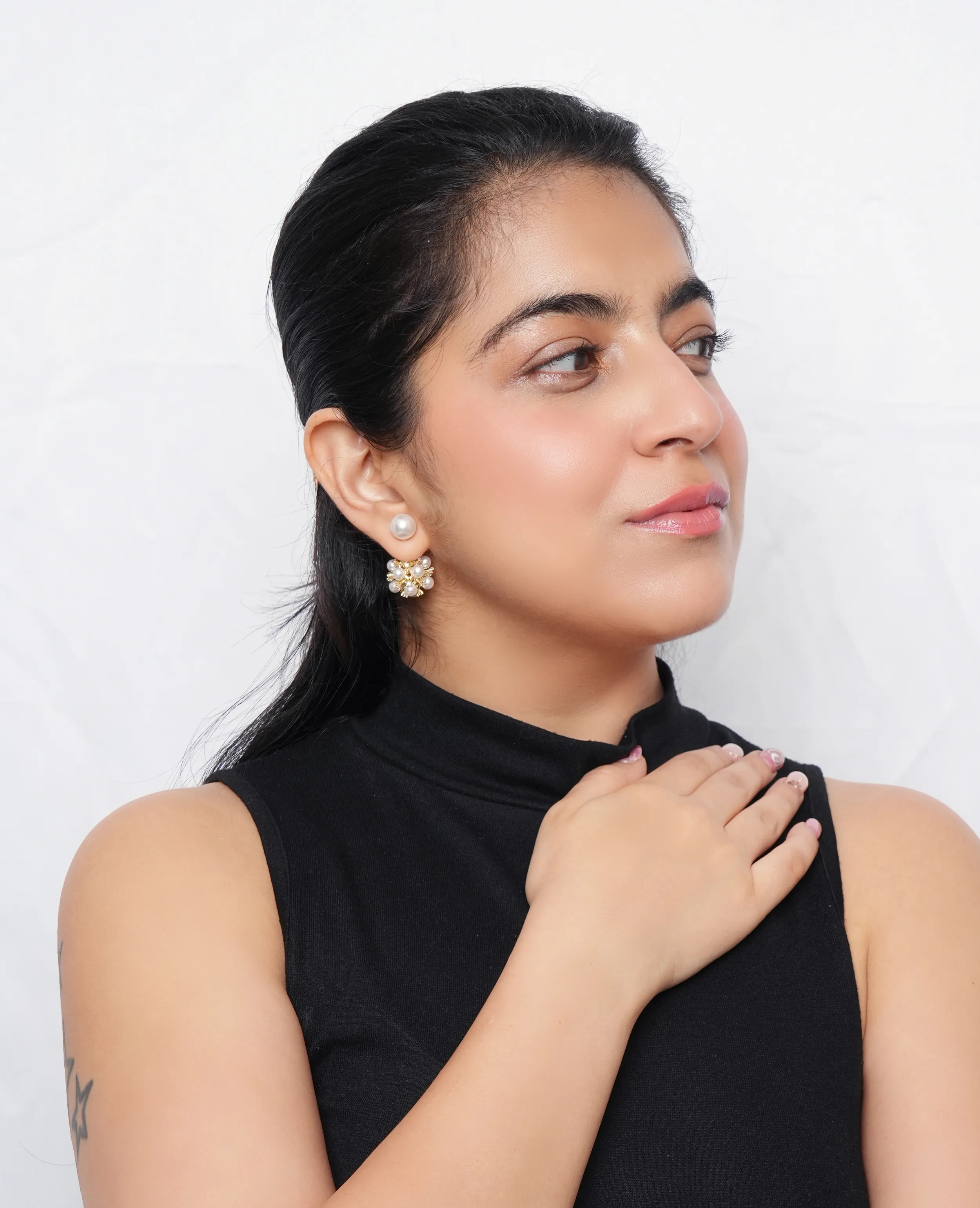 Versatile Freshwater Pearl Earrings with Gold-Plated Base – Transformable Elegance