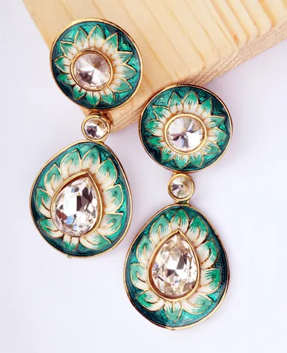 Solid Gold-Plated Green Earrings - Durable & Elegant