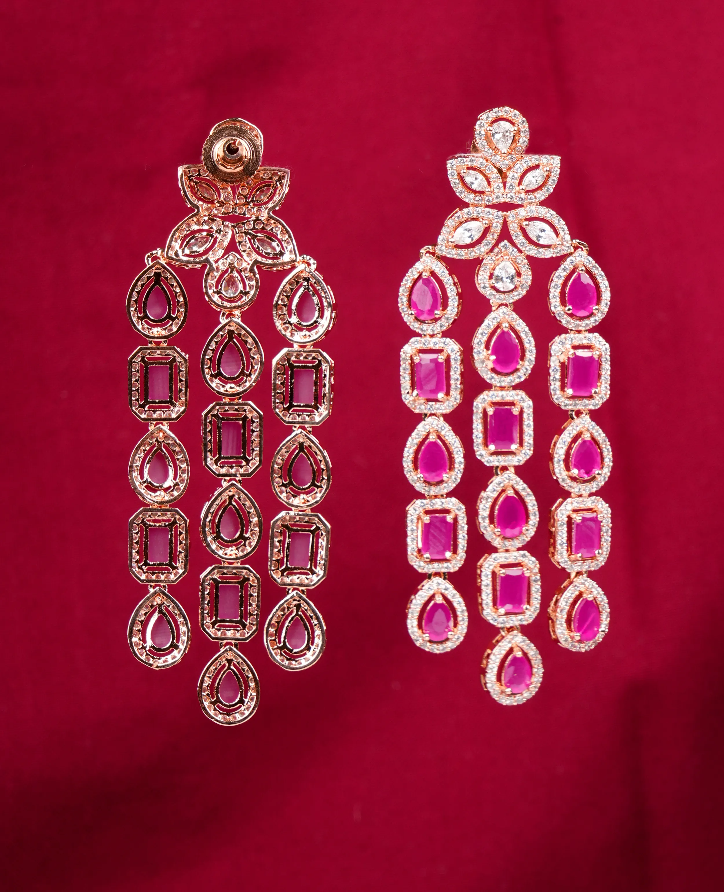 AD and Ruby Rose-Gold Earrings - Elevate Your Traditional Look