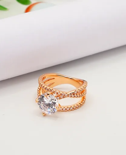 AD Solitaire Designer Ring - Rose Gold Elegance
